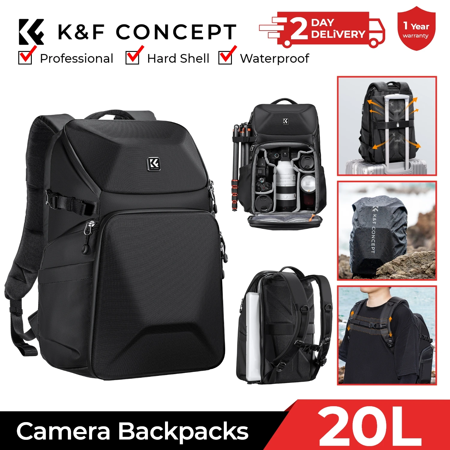 K&F CONCEPT 20L Camera Backpac - Photography Lighting Bag recensie en prijs