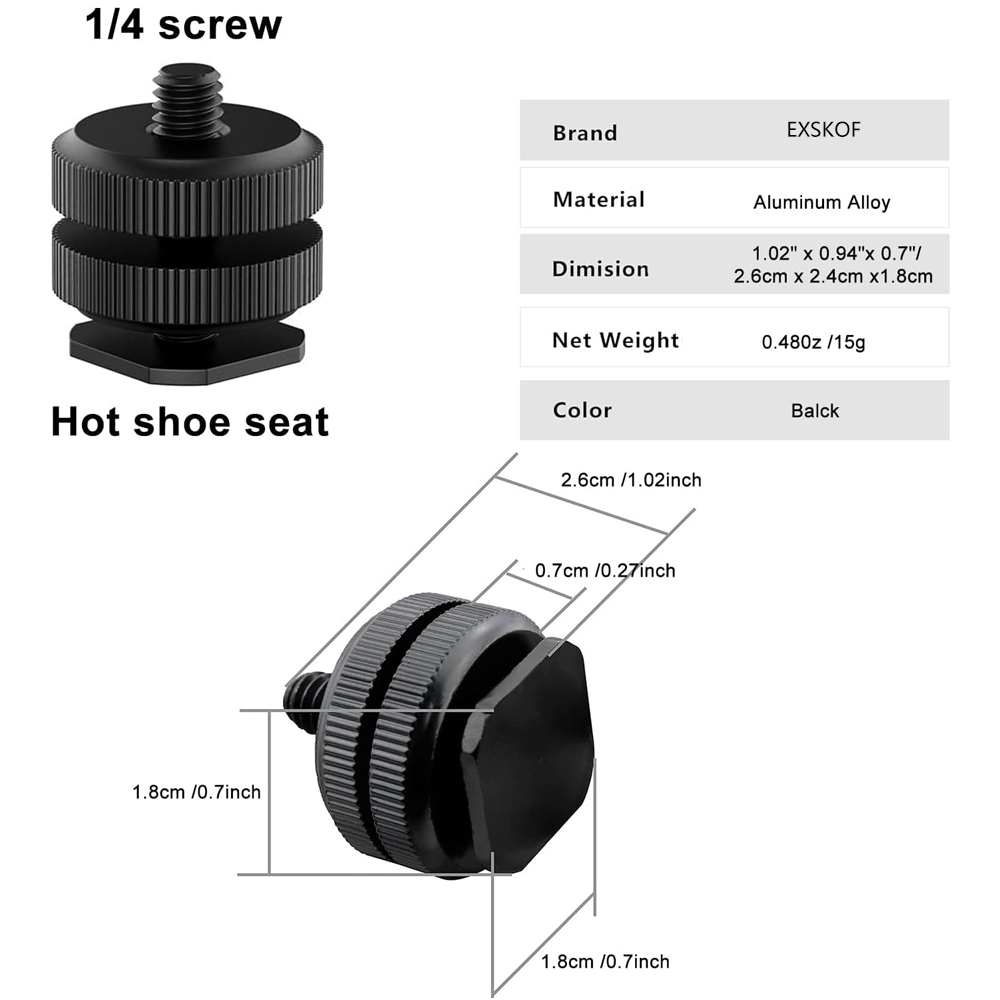 Aluminum Alloy Hot Shoe to 1/4 - Photography Lighting Description recensie en prijs